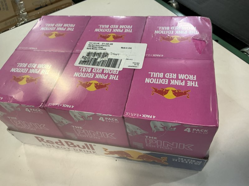Condition photo showing New/Like New for  (BBD :01 /02/26 ) Red Bull Wild Berries, Pink Edition, with 80mg Caffeine plus Taurine & B Vitamins, 8.4 Fl Oz, 6 Packs of 4 Cans (Pack of 24) Wild Berries 8.4 Fl Oz, 24pk, (6x4)