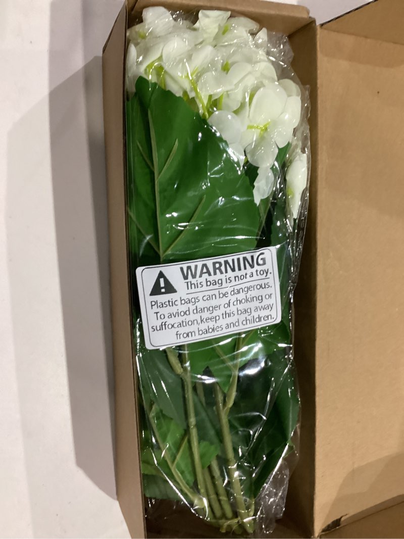 Condition photo showing Good Condition for A Bunch 21in? White Real Touch Hydrangea Artificial Flowers? with 5pcs Flower Head 10pcs Leaves? Faux Hydrangea Flowers for Home Office Decor Wedding Party Arrangements (1, White) White 1