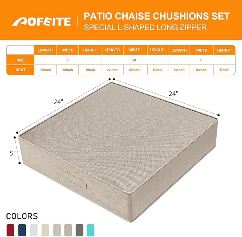 Outdoor Olefin Chair Cushions 24"x24"x5" Set of 4 Waterproof Patio Seat Cushions for Patio Furniture with 4-Level Color Fastness Sofa Pads with Handle DIY Straps for Yard Garden