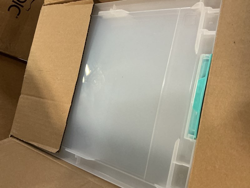 Condition photo showing Good Condition for IRIS USA 6 Qt. Plastic Storage Bins Containers with Lids, 4 Pack, Small Sensory Bin, Craft Storage, Craft Organizers & Storage, Organizing Container for Home, Office & Art Supplies, Stackable, Clear 6 Qt. - 4 Pack