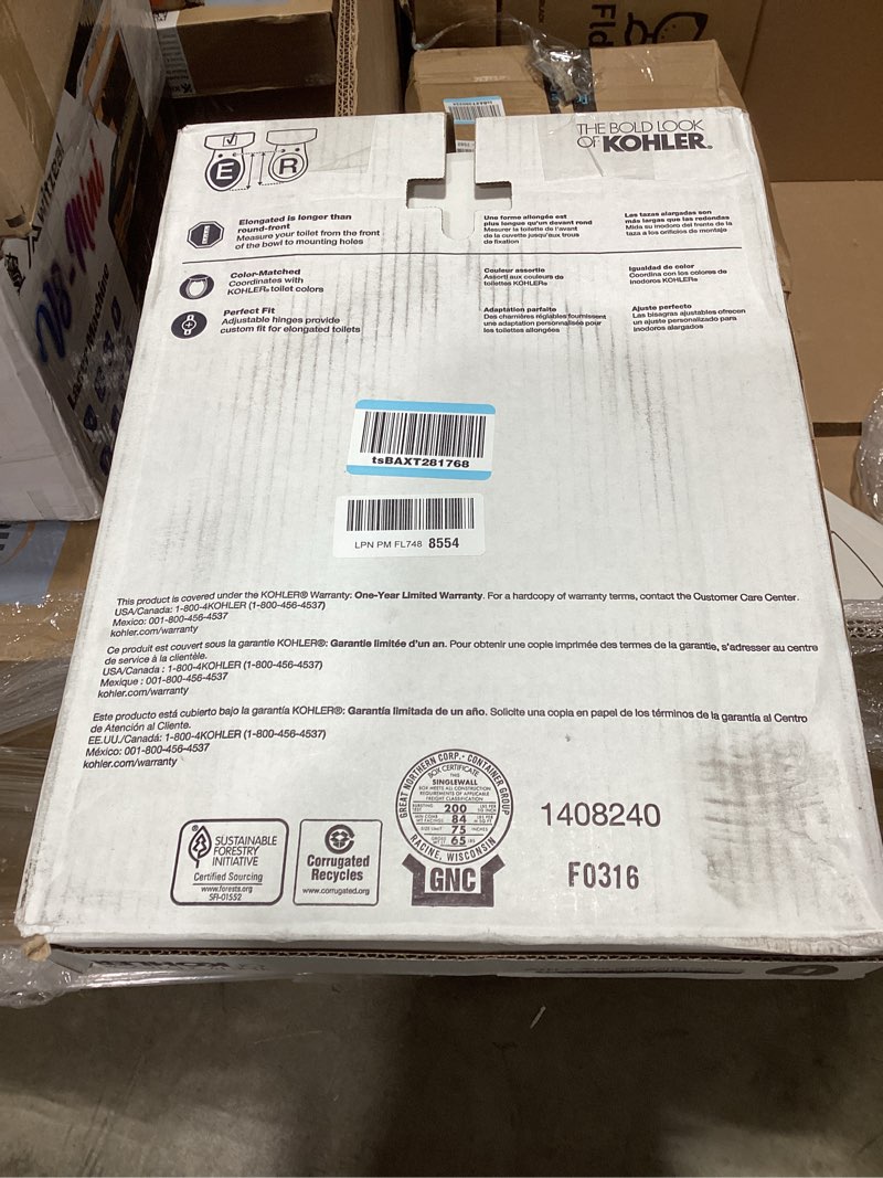 Condition photo showing Good Condition for kohler 4636-rl-0 cachet readylatch elongated slow close toilet seat, soft close toilet seat quiet lid, contoured grip-tight bumpers installation hardware, apartment essentials, white white elongated ready latch