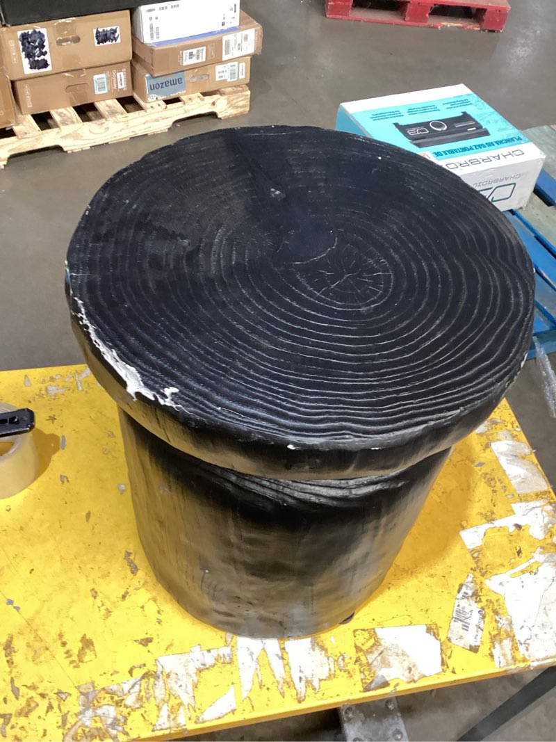 Condition photo showing As Is for damaged *wooden stump patio accent table black -