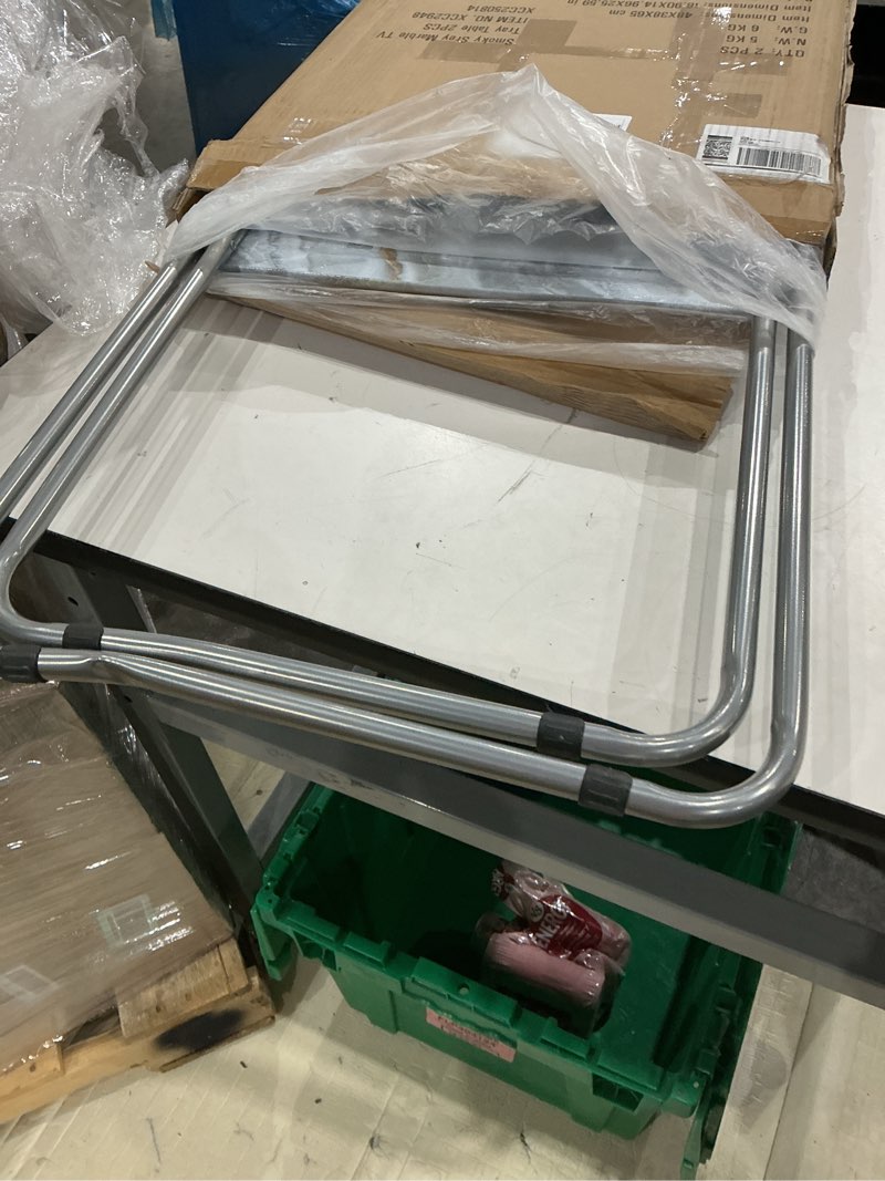 Condition photo showing Good Condition for folding tv tray table set of 2,dinner snack trays table for eating on couch,portable metal dinner table for small sofa bedside tables with light weight, 15 x 18.9 x 26 in(smoky grey,2pcs) 2pcs smoky grey