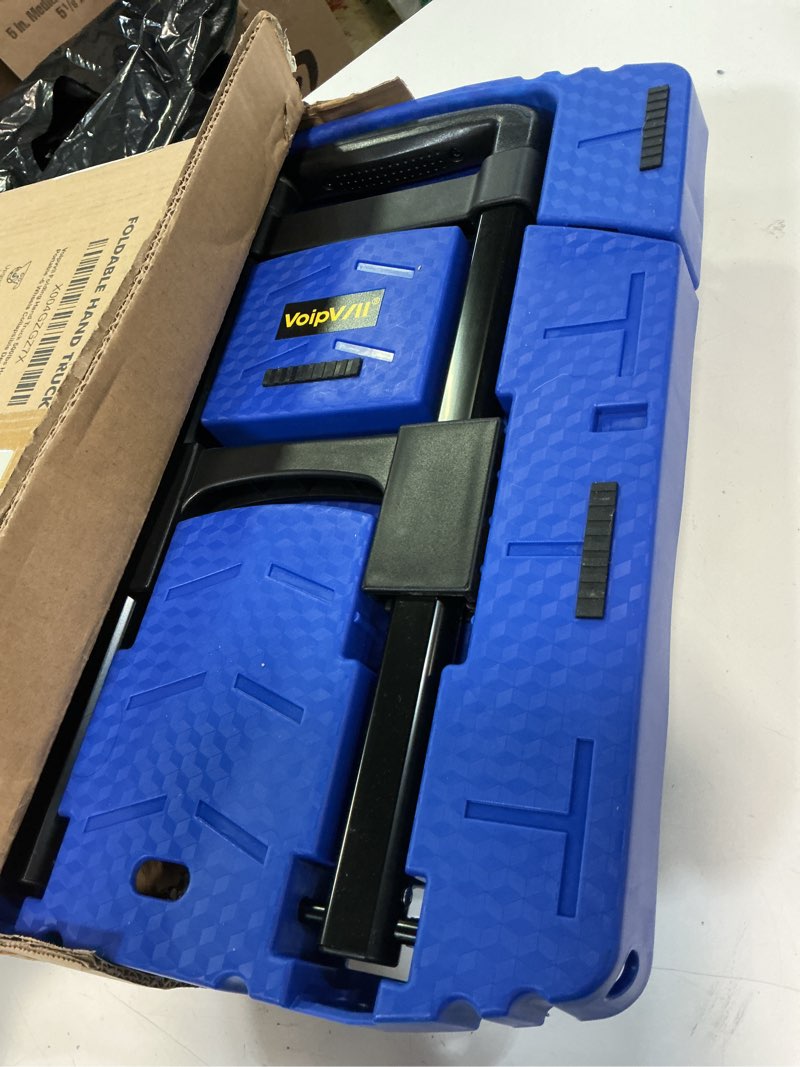 Condition photo showing Good Condition for Folding Hand Truck 500lbs, Portable Heavy Duty Dolly Cart, 6 Wheels Collapsible Luggage Cart with 2 Elastic Ropes - Compact Trolley Cart for Easy Moving - Ideal Hand Cart for Travel and More Blue 17