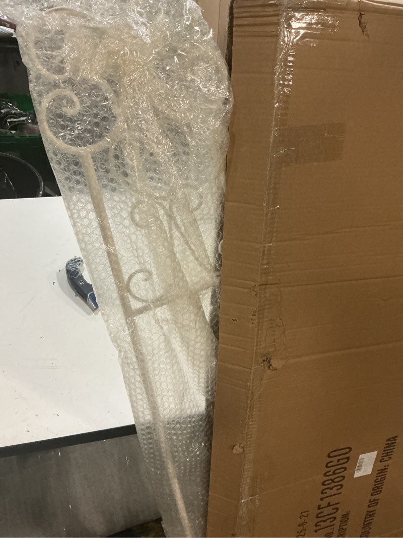 Condition photo showing Good Condition for metal free standing adjustable display stand scroll easel with chain support, white easel stand for sign, wedding, picture frame. (no installation required) scroll-white