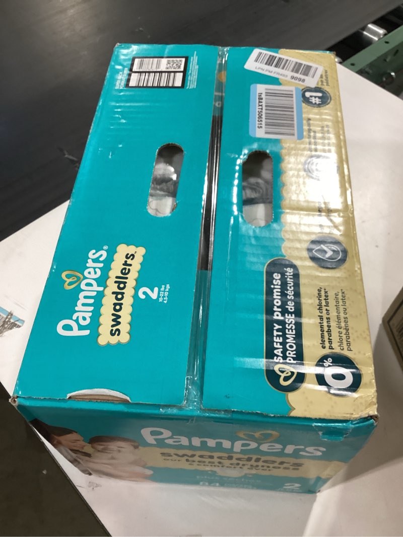 Condition photo showing New/Like New for pampers swaddlers diapers, size 2 (10-22 lbs), 84 count, absorbent, keeps baby dry and comfortable, skin safe disposable baby diaper (packaging may vary) size 2 84