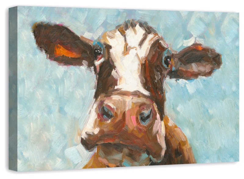 Curious Cow 1 Canvas Wall Art, 12 x18 Unframed