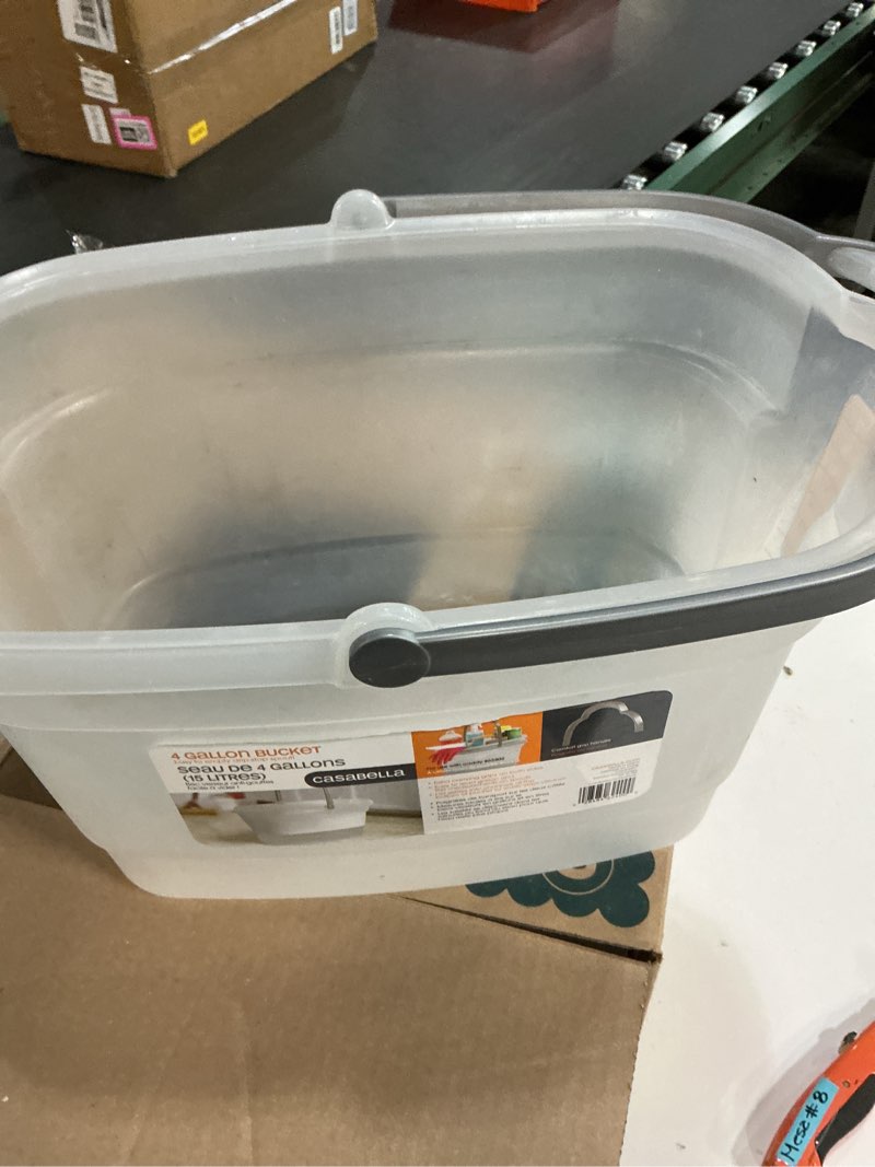 Condition photo showing As Is for Casabella Plastic Rectangular Cleaning Bucket with Handle, Clear, 4 Gallon