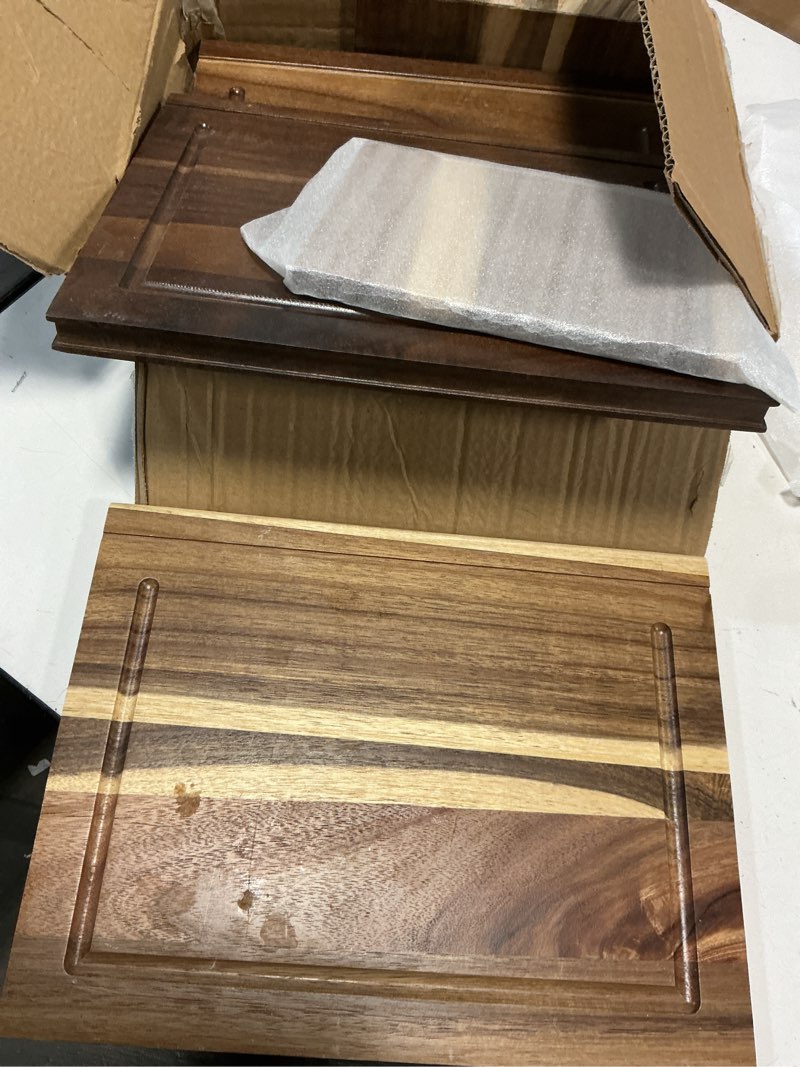 Condition photo showing Good Condition for book shaped cutting board set with stand, 3pcs 100% acacia book cutting boards, library chopping board set for kitchen, juice groove, three categories of tags, gift for book lovers