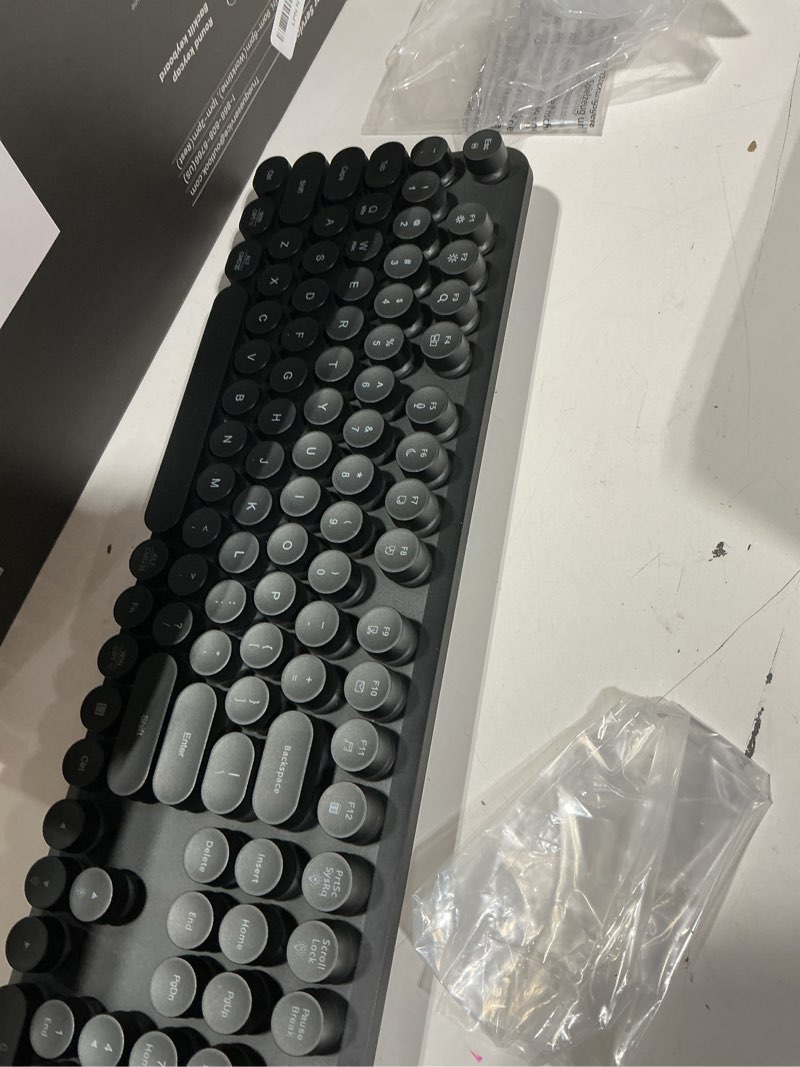 Condition photo showing New/Like New for wireless keyboard and mouse backlit - typewriter keyboard with magnetic wrist rest, retro round keycaps, light up letters, 2.4ghz cordless combo for mac, windows, pc, laptop, trueque ck24 [upgraded] black