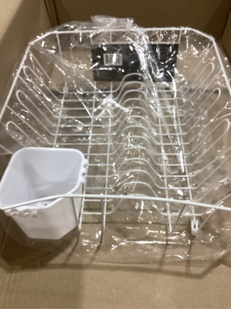 Condition photo showing As Is for OGGI Compact Dish Drying Rack - White Steel Dish Drainer Rack, Drying Rack Kitchen, Dish Rack, Dish Racks for Kitchen Counter, Durable Coated Steel Kitchen Drying Rack with Cutlery Holder Dish Drain w/Utensil Caddy White