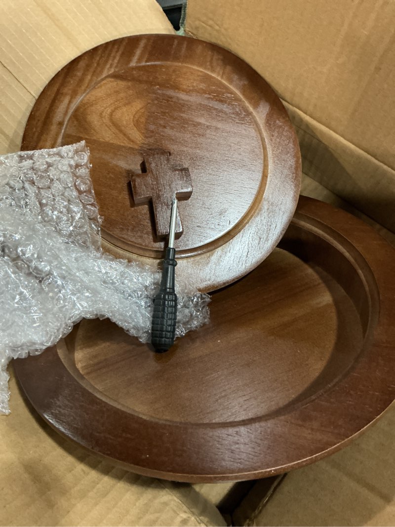 Condition photo showing Good Condition for zhehao 1 pcs plates wood communion set with lid, wooden bread tray plates for churches, holy communion tray with cover, church supplies ware sets (rubberwood style) 1 rubberwood style