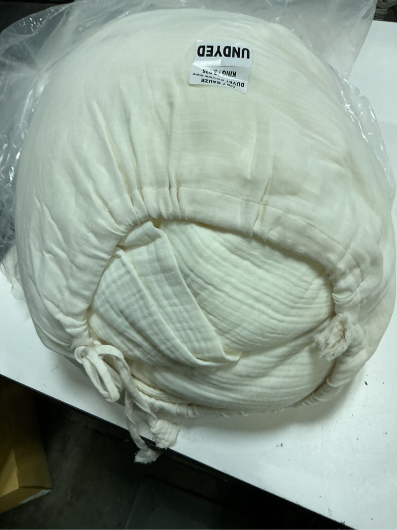 Condition photo showing As Is for organic cotton gauze duvet cover set, king/cal king, ivory