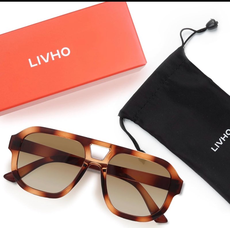 livho Trendy Polarized Square Aviator Sunglasses Women Men Square Eyewear Frame, Retro Sun Glasses for Women Men 2024 Shades Brown Tortoise/Brown