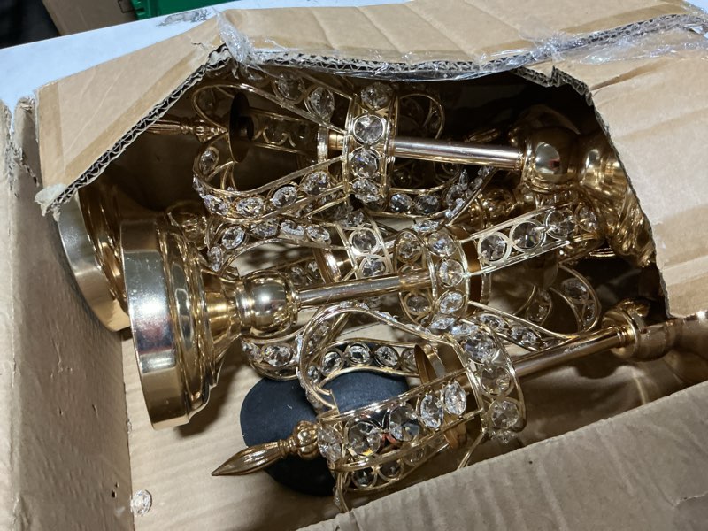 Condition photo showing As Is for mumufy 4 pcs gold crystal candle holders crown candlestick 13.8 inches tealight holders metal candelabra vintage votive candlesticks elegant candle centerpiece for wedding festival dining table decor
