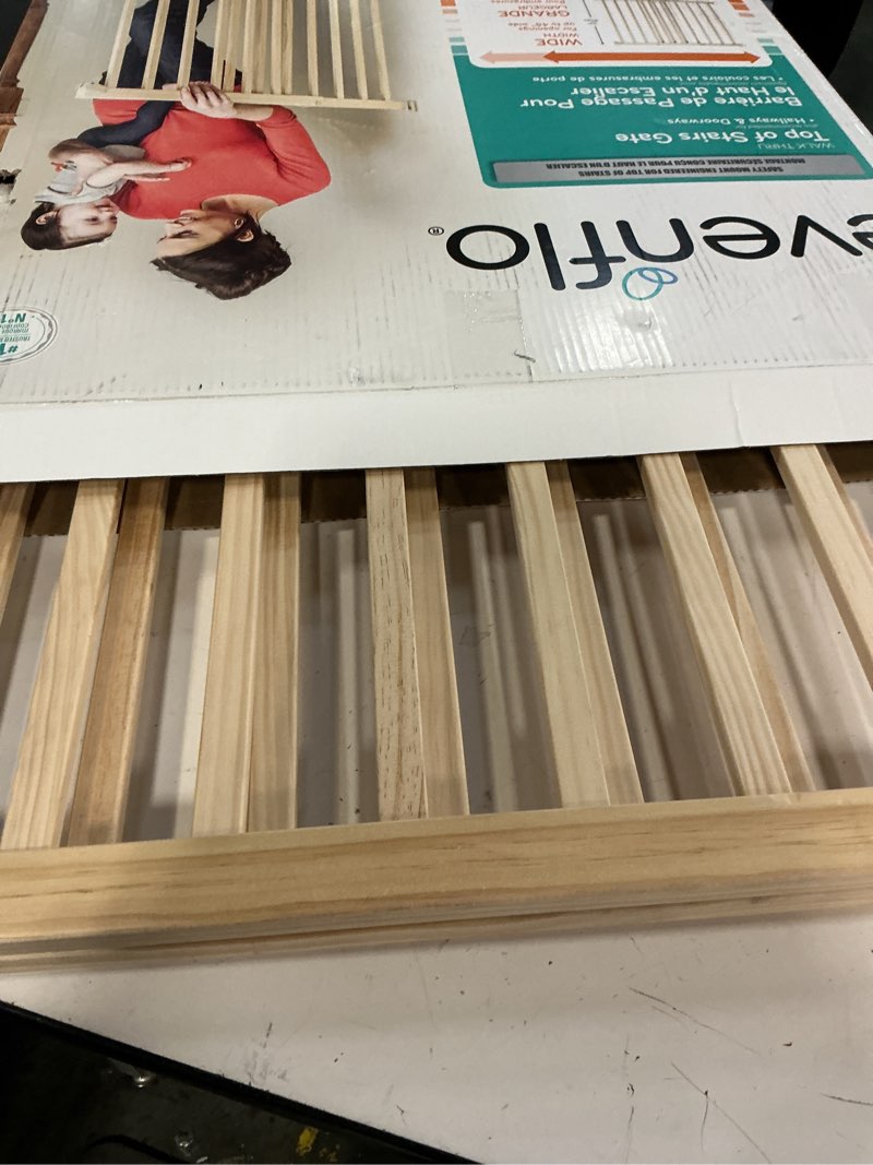 Condition photo showing Good Condition for Evenflo Walk-Thru Top of Stairs Baby Gate, Natural Wood