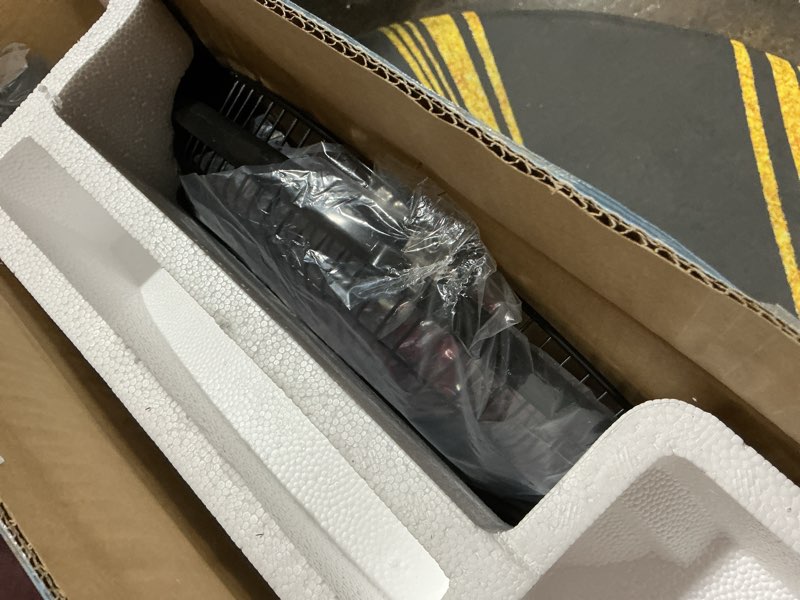 Condition photo showing As Is for PELONIS 16" Oscillating Pedestal Stand Up Fan | Adjustable Height | Ultra Quiet DC Motor | Remote Control | 12 Speed | 12-Hour Timer | High Energy Efficiency | for Bedroom Home Office Use | Black