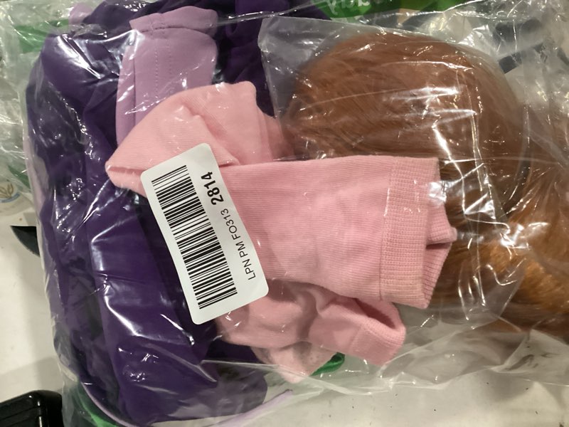 Condition photo showing Good Condition for (SIMILAR TO STOCK PHOTO)BesserBay Halloween Girls 6Pcs Purple Velvet A-Line Dress with Wig Scarf Headband Tights Set 4-14 Years 6 Years Purple Set