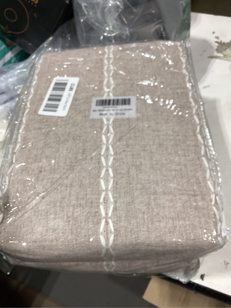 Condition photo showing New/Like New for brown boho blackout curtains 2 panels 84 inch for living room bedroom, warm taupe linen texture farmhouse curtains with tassels and white cotton embroidery vintage rustic country western brown 52"w x 84"l (pack of 2)