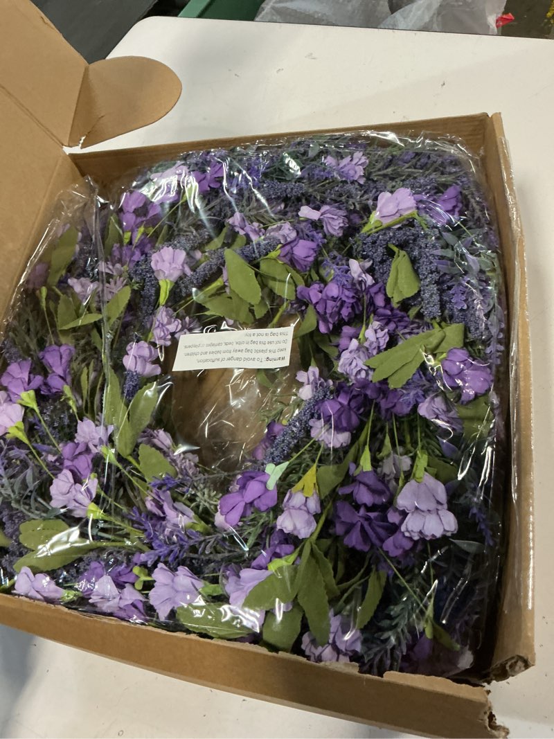 Condition photo showing Good Condition for lznpa 26 inch large lavender wreath for front door greenery summer spring wreaths for front door wreaths for front door all seasons for wedding farmhouse wall porch window decor(purple lavender)