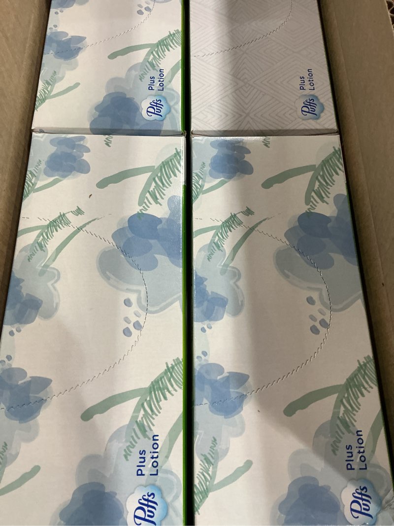 Condition photo showing New/Like New for Puffs Plus Lotion Facial Tissues, 8 Family Boxes, 124 Facial Tissues per Box, Allergies and Colds 124 Count (Pack of 8)