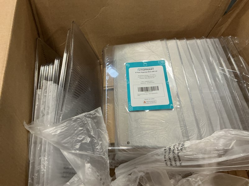 Condition photo showing As Is for Vtopmart 8 Pack Extra Large Clear Plastic Storage Bins,11x11 Cube Acrylic Organizer Square Containers with Handle for Pantry,Closet,LaundryRoom,Kitchen,Bathroom,UnderSink Organization