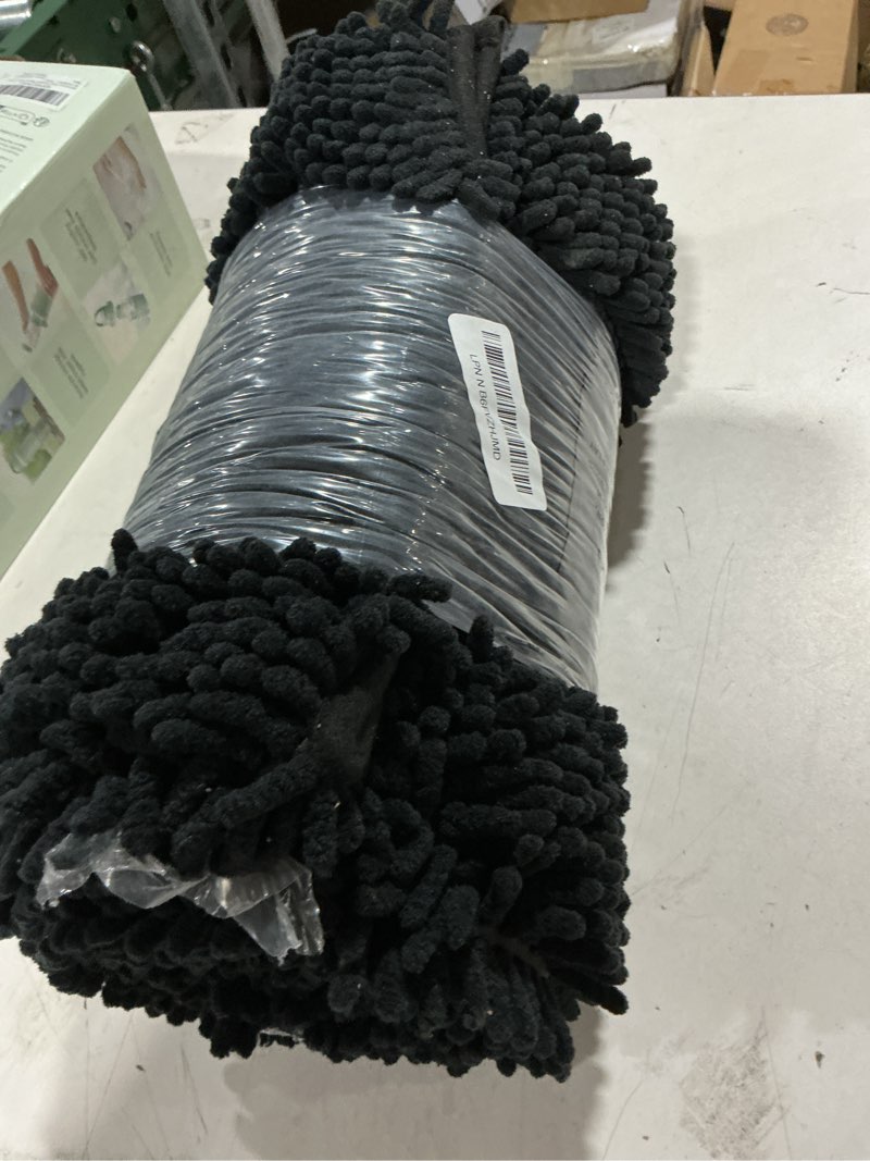 Condition photo showing As Is for smiry luxury chenille bathroom rugs 59x24, extra soft and absorbent shaggy bath mat, machine washable, non-slip plush carpet runner for tub, shower, and floor, home decor accessories, black 59'' x 24'' black