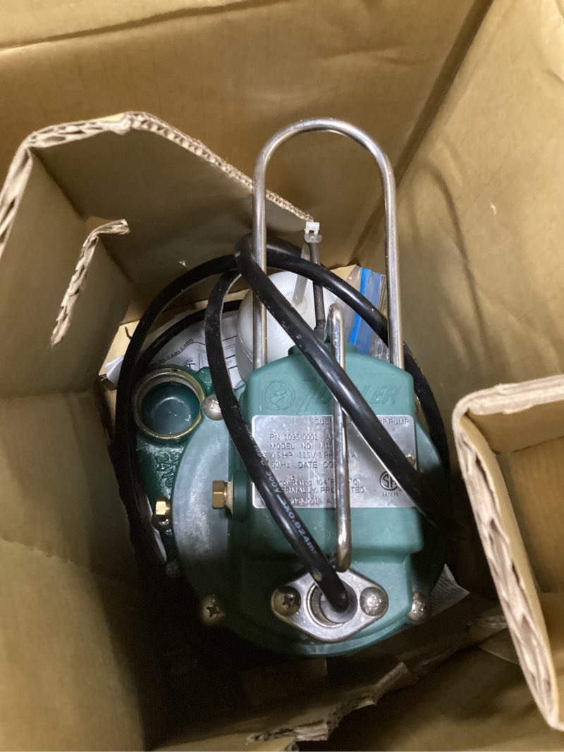 Condition photo showing As Is for zoeller 1/2 hp 4800 gph cast iron vertical float switch ac submersible sump pump