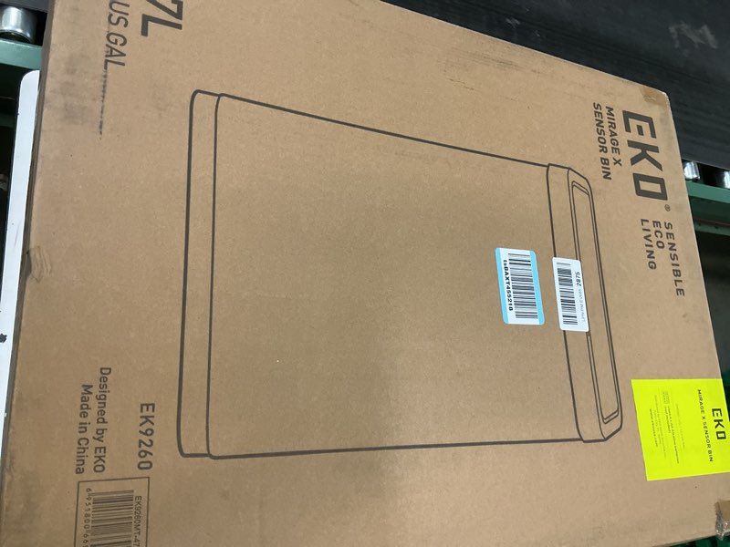 Condition photo showing New/Like New for EKO Mirage-X 47 Liter / 12.4 Gallon Touchless Rectangular Motion Sensor Trash Can with Removable Liner, Brushed Stainless Steel Finish 47 Liter with Liner