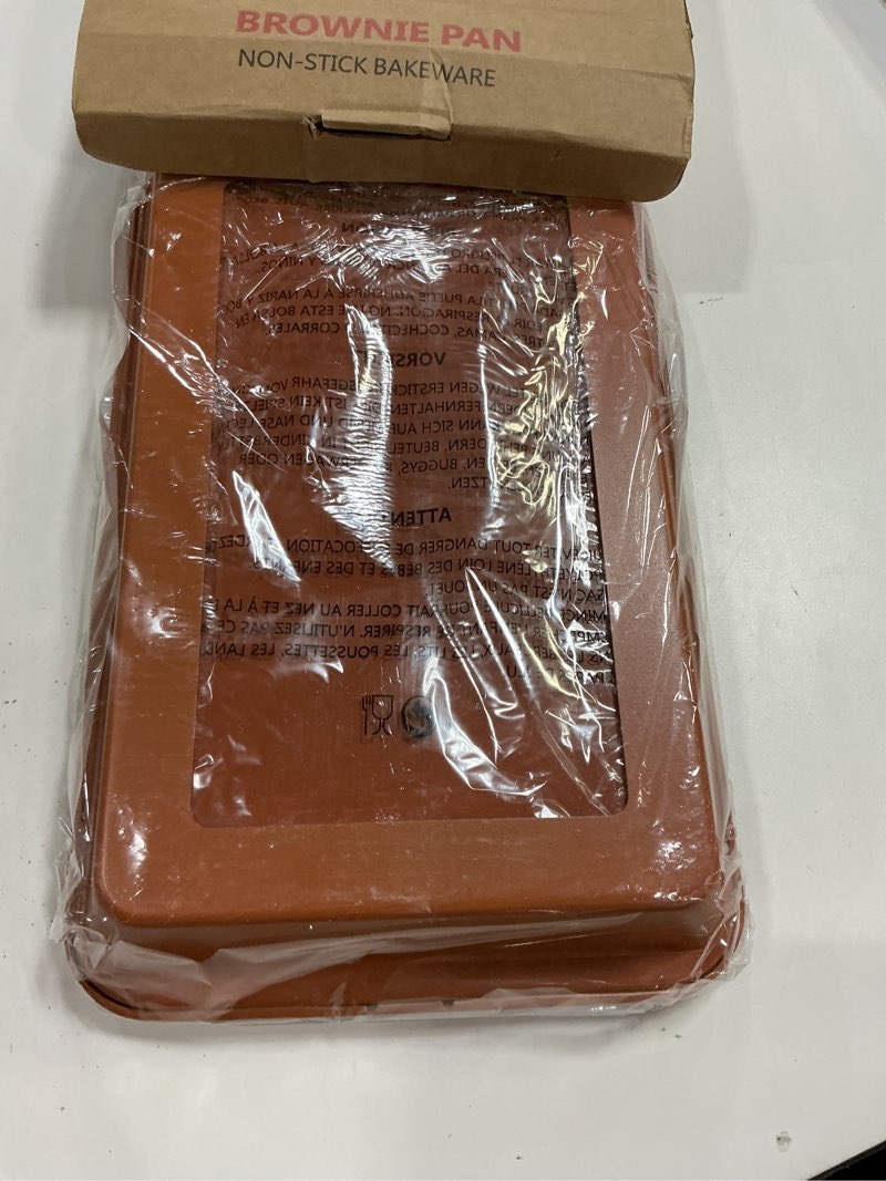 Condition photo showing Good Condition for brownie pan with dividers baking tray all edges-only - bite size baking steel corner brownies pan with cutter, makes 18 pre-cut brownies perfect all at once - 12 x 8 x 1.6 inches red