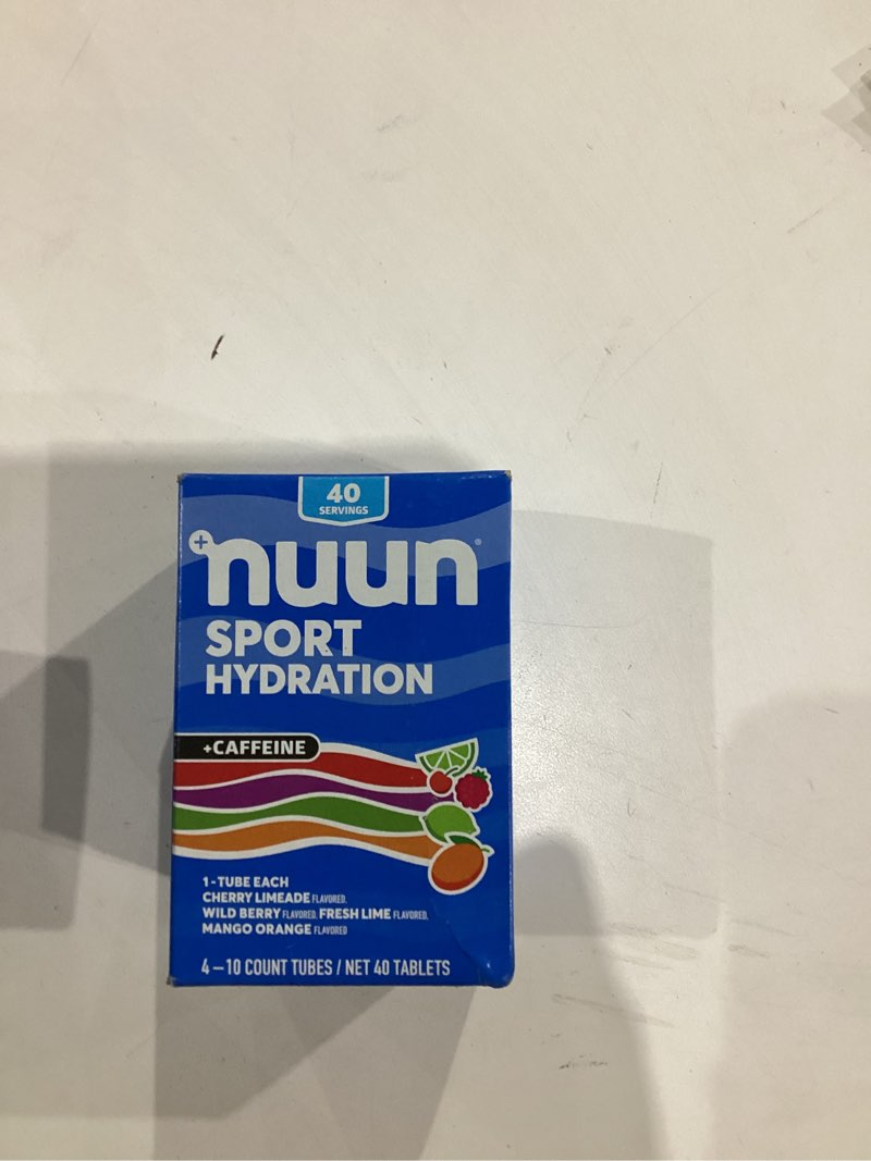 Condition photo showing New/Like New for Nuun Sport Electrolyte Tablets with Caffeine from Green Tea Extract, Magnesium, Calcium, Potassium, Chloride & Sodium, Gluten Free & Vegan, Mixed Flavors, 4 Pack (40 Servings Total) Mixed Flavors - With Caffeine 40 Count (Pack of 1)
