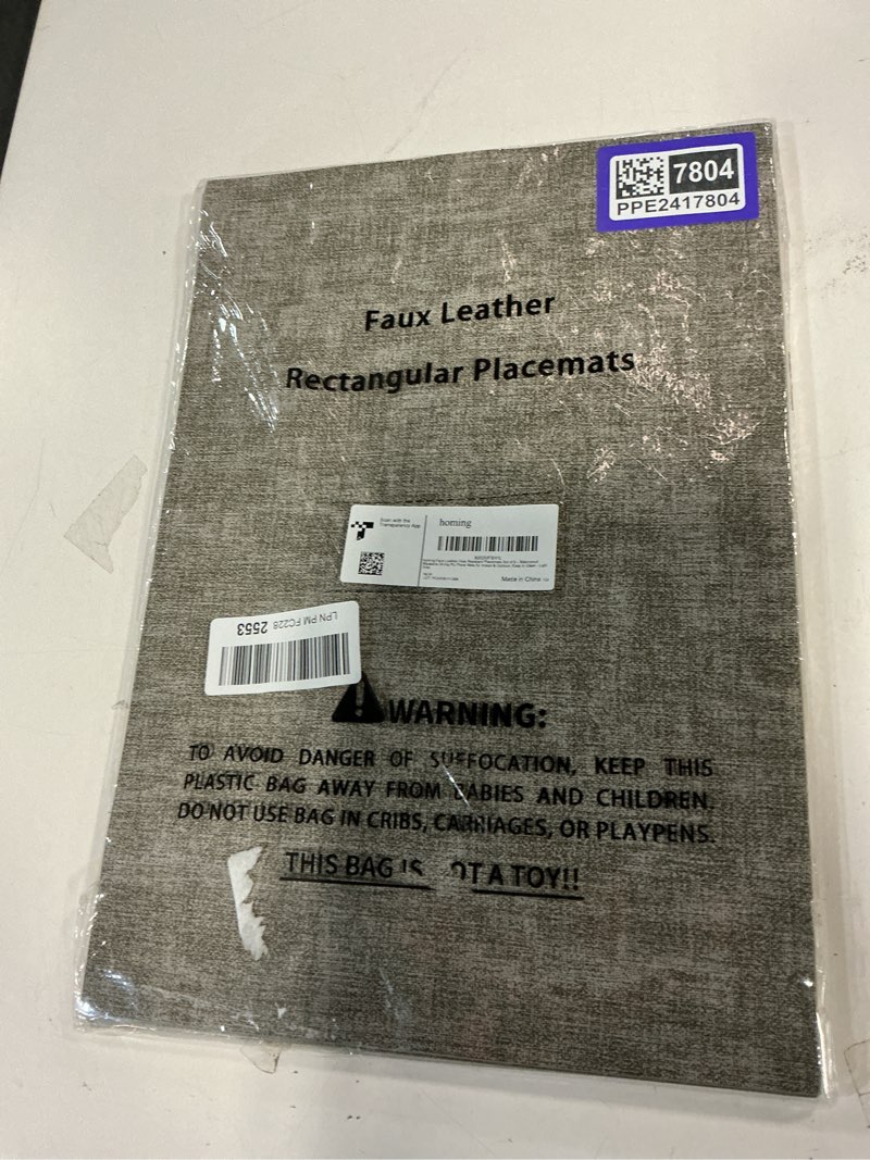 Condition photo showing New/Like New for homing Faux Leather Heat Resistant Placemats 6 Packs, Waterproof Wipeable Dining PU Place Mats for Indoor & Outdoor, Easy to Clean, Light Grey 11.8" x 17", Rectangular 6PCs Light Grey