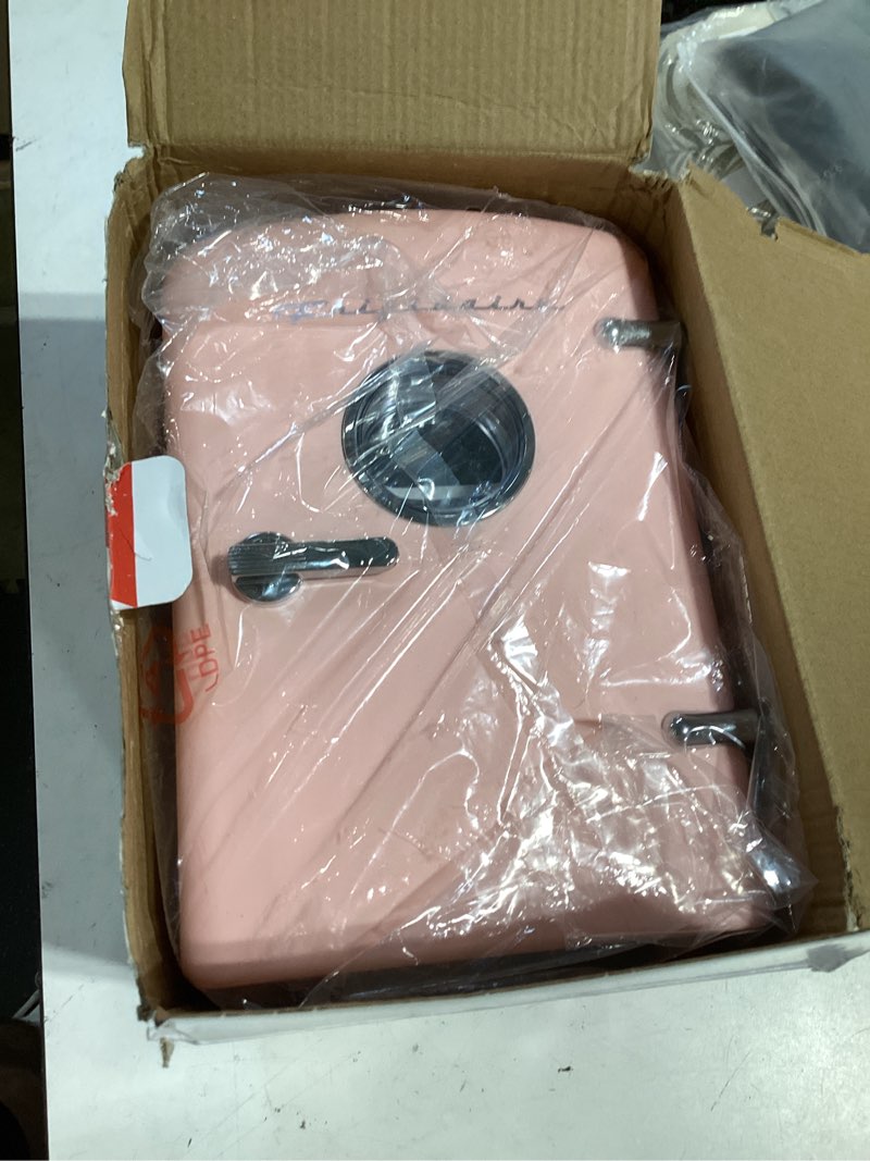 Condition photo showing As Is for frigidaire efmis171 retro mini portable personal fridge - ideal for home, office or dorm - includes carrying handle, ac/dc wall/car charger (pink)