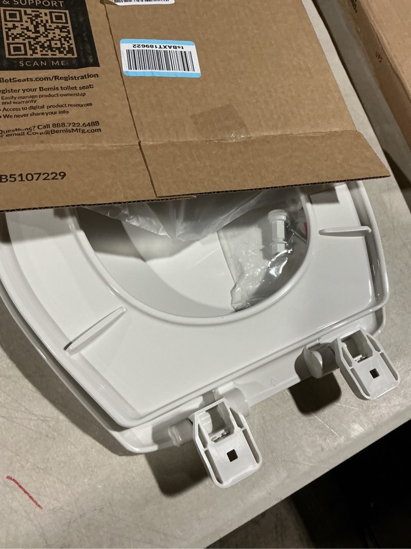 Condition photo showing As Is for Mayfair Caswell Modern Slow Close Toilet Seat, Easy Clean Hinges and Durable Plastic Seat, Made in USA, Round, White Round 1 Seat