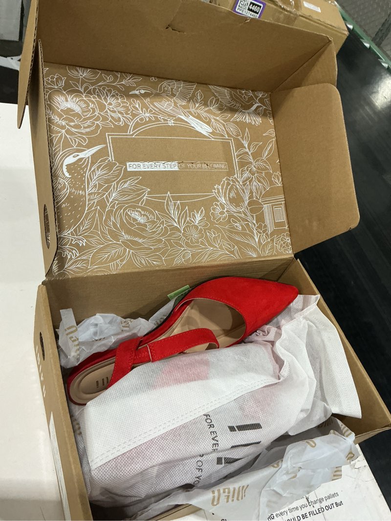 Condition photo showing Good Condition for idifu in2 women's closed toe heels pointed toe kitten low pumps slingback strappy dress shoes for women wedding bride party prom work business heels dressy comfortable formal short pumps shoes 8 red suede