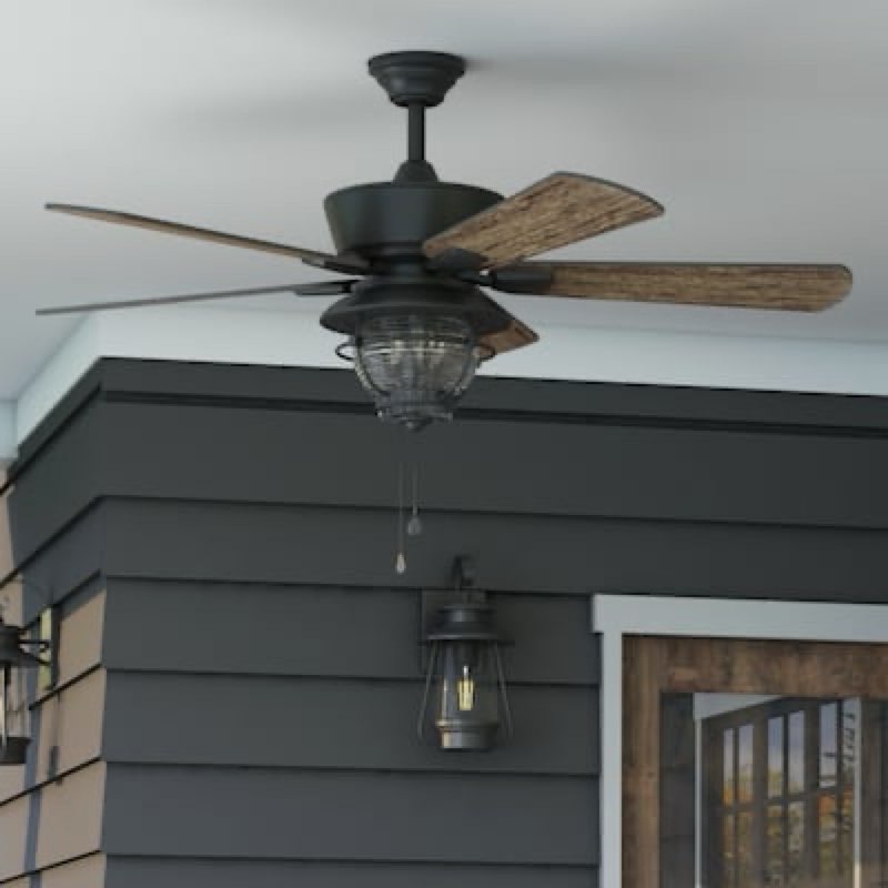 Harbor Breeze Merrimack II 52-in Bronze with Driftwood/Auburn Blades Covered Outdoor Ceiling