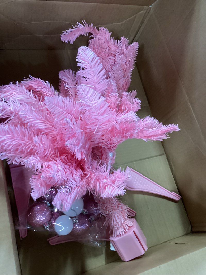 Condition photo showing As Is for Sunshine Pink Christmas Tree with Light 3ft Artifical Full Christmas Tree with Ball & Star Ornaments 8 Lighting Modes for Holiday Decor Pink 3ft