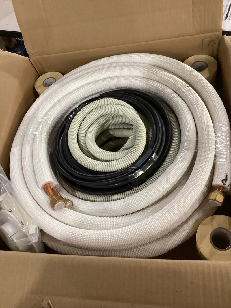 Condition photo showing New/Like New for (1/4"+3/8") 25ft mini split line set specialized for air conditioner copper pipes tubing heat pump systems hvac,3/8" thickened pe insulation coil,1/4" & 3/8" twin copper pipes with nuts and wire.
