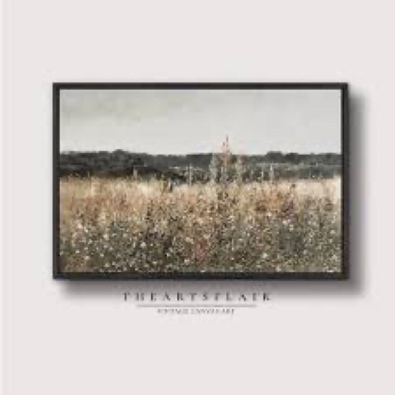 Wildflower Field Landscape Oil Painting Large Wall Art Print, Framed