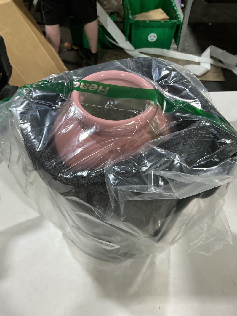 Condition photo showing As Is for ceramic flower vase - 11 inch large pink cute vase for centerpieces, modern decorative vase for living room, table, kitchen, shelf, entryway, bedroom, mantel decor 11 inch pink