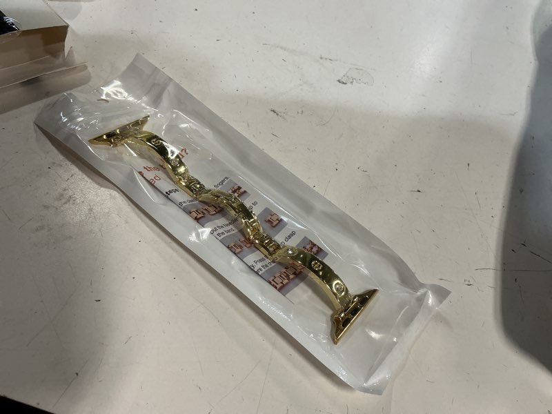 Condition photo showing New/Like New for mosonio slim bracelet band with sparkly accents compatible with apple watch bands 46mm 45mm 44mm 49mm 42mm(series 3 2 1)/ 38mm 40mm 41mm 42mm(series 11 10) for women, stylish adjustable link thin metal strap for iwatch ultra series 11 10 9 8 7 6 5 4 se 3 2 1 gold 46mm 45mm 44mm 49mm 42mm(series 3/2/1)