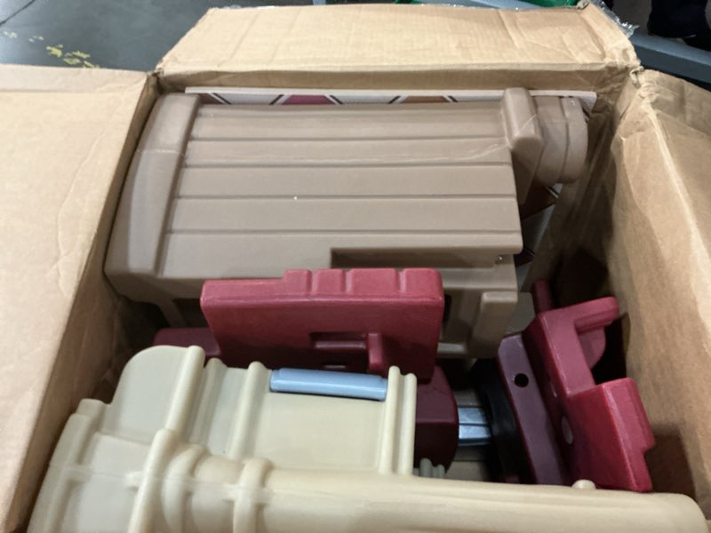 Condition photo showing As Is for (incomplete box 1 of 2)  step2 grand walk-in kitchen & grill kids playset, indoor/outdoor kitchenette, interactive play with lights and sounds, durable plastic, 103 piece toy accessories, toddlers 2+ years old, brown/tan brown & tan large