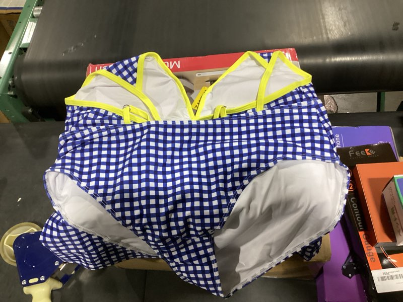 Condition photo showing Good Condition for zaful two piece womens tankini swimsuits v neck color blocked plaid tummy control swimsuit with wigh waist briefs swimwear dark blue x-large