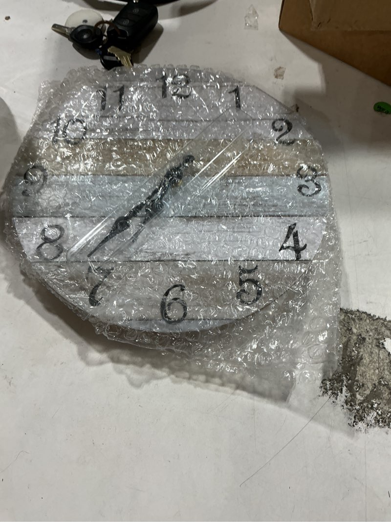 Condition photo showing New/Like New for wall clock, rustic wall clocks battery operated silent non ticking, country round wooden clocks farmhous wall decorative for kitchen, bathroom, living room (gray 8 inch) 8" c-grey retro