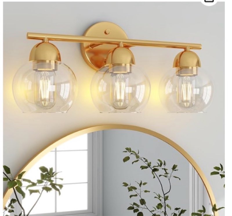 (Similar to stock photo) Bathroom Vanity Light Fixtures, 3-Light Gold Vanity Lighting Fixtures with Globe Glass Shade Metal Base, Modern Bathroom Lights Over Mirror, Vanity Lights for Bathroom, Bedroom, Living Room, Kitchen
