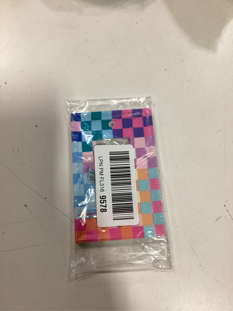 Condition photo showing Good Condition for Colorful Retro Checkered Wall Plate Decorative 1 Gang Single Rocker Pretty Rainbow Geometric Light Switch Cover Electrical Receptacle Faceplate for Girls Bedroom Home Bathroom