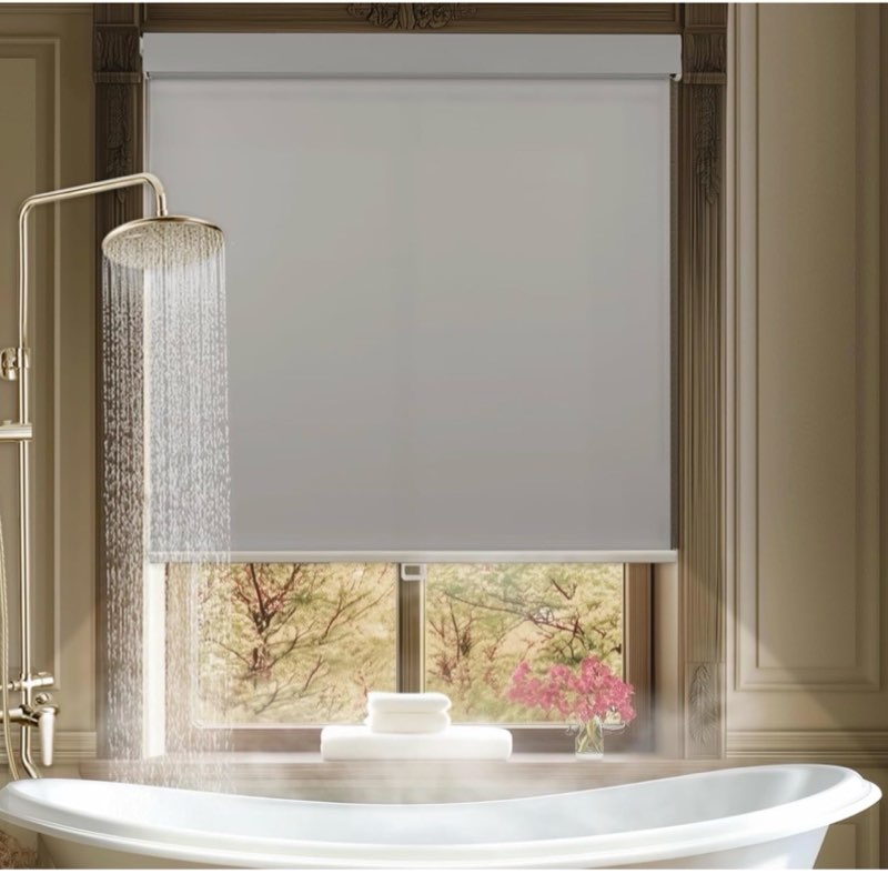 hestia no drill cordless blackout roller shades screwless waterproof shower window blinds, auto-retr