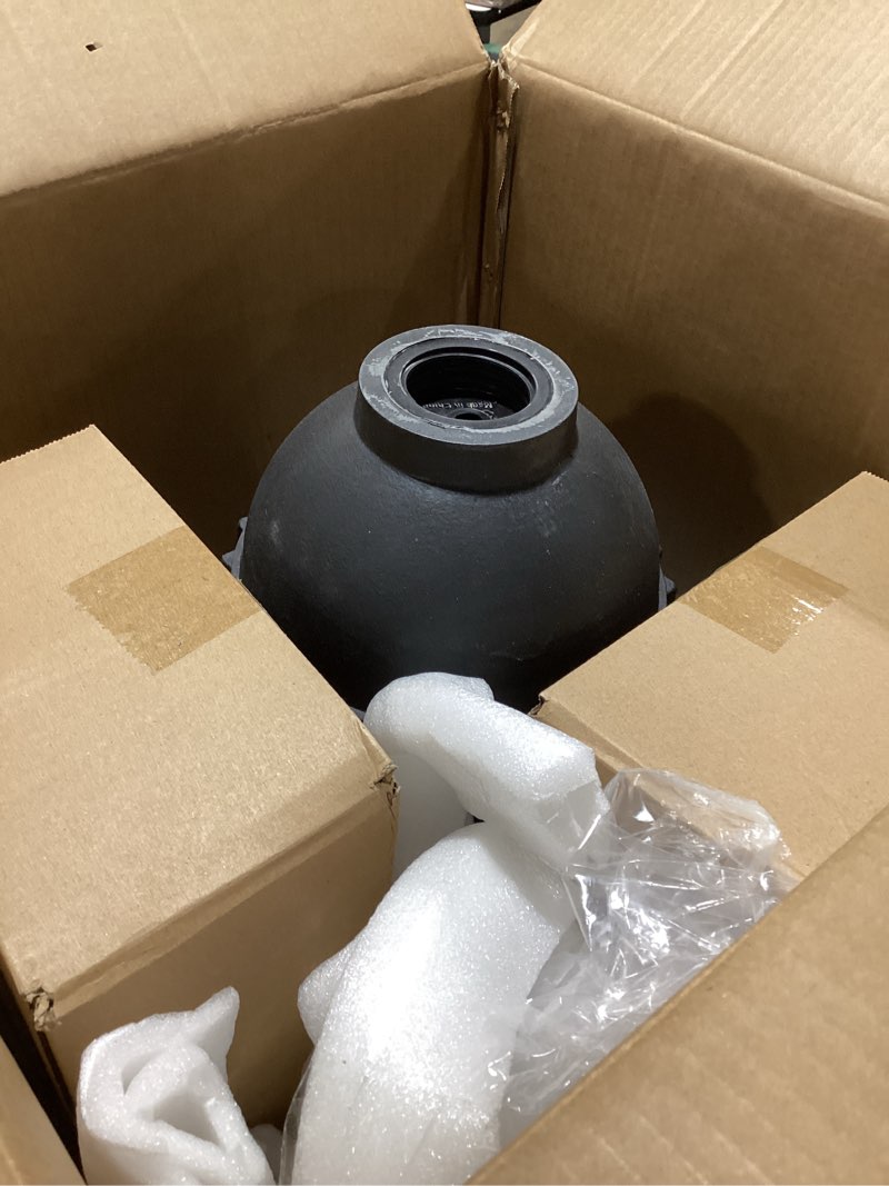 Condition photo showing Good Condition for urn planters 22", set of 2, tall stone-resin pedestal planters for outdoor plants, large front porch decor, patio garden pots, outdoor urns for entryway, porch & deck, black plant pot