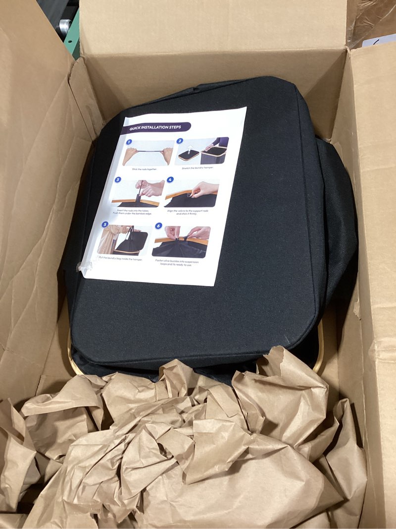 Condition photo showing Good Condition for Luxe Laundry Clothing Hamper - 120L Large Laundry Basket with Bamboo Lid & Removable Inner Bag for Dirty Clothes - Free Standing, Tall, Collapsible, High-Capacity & Stylish Design Basket Bin, Black