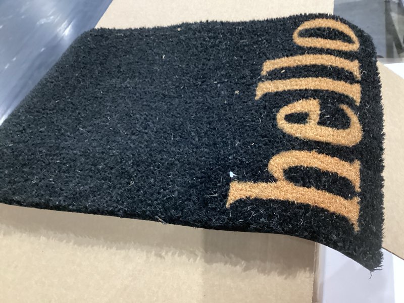 Condition photo showing As Is for calloway mills 102642436bnb vertical hello doormat, black/natural, 24" x 36"